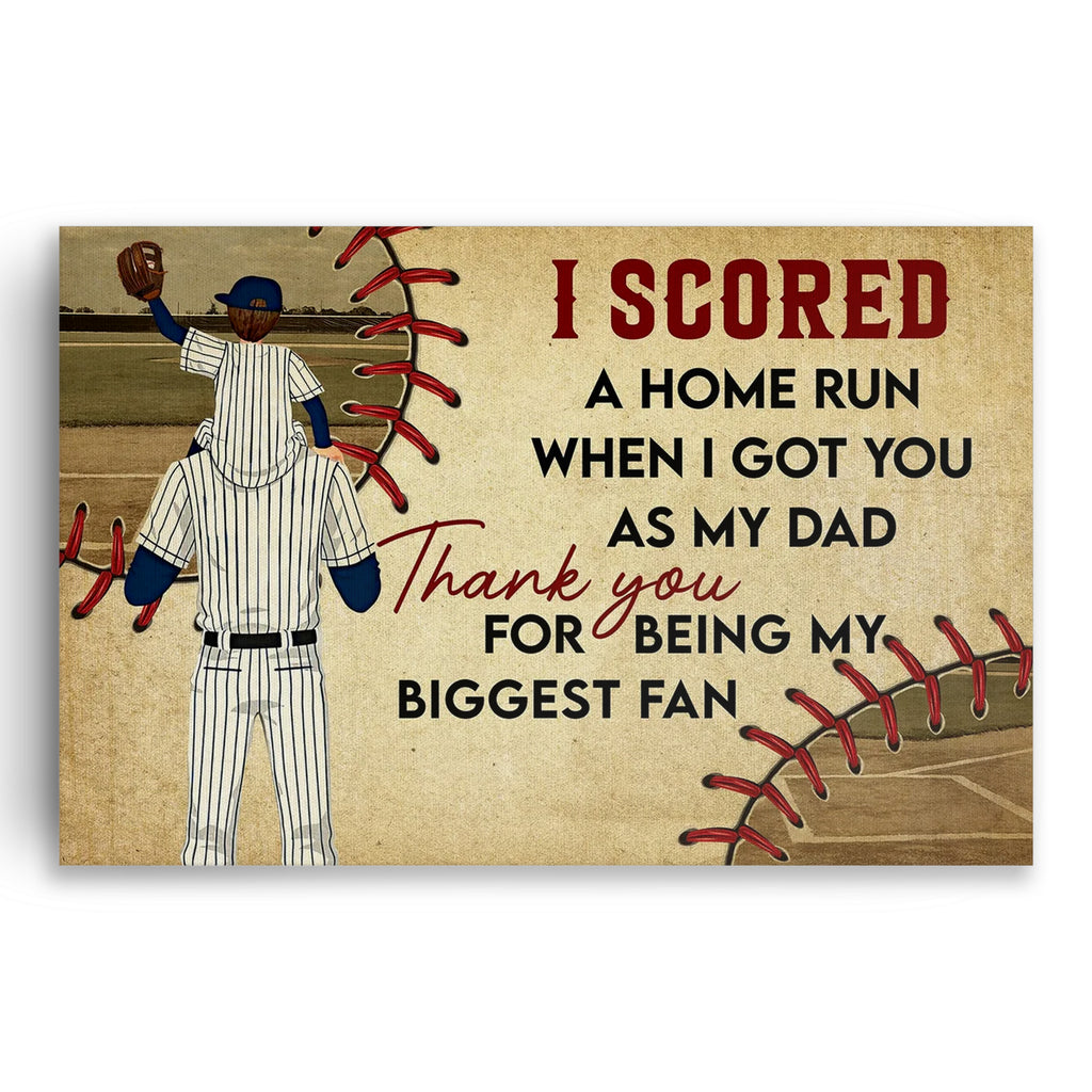 Personalized Baseball Dad Home Run Canvas – Custom Photo Father's Day