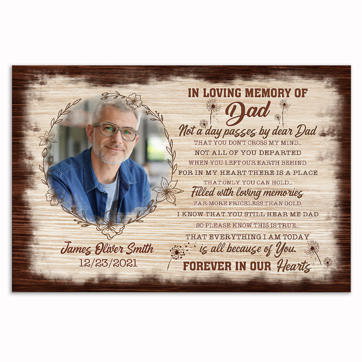 Personalized In Loving Memory Of Dad Canvas – Custom Photo Memorial