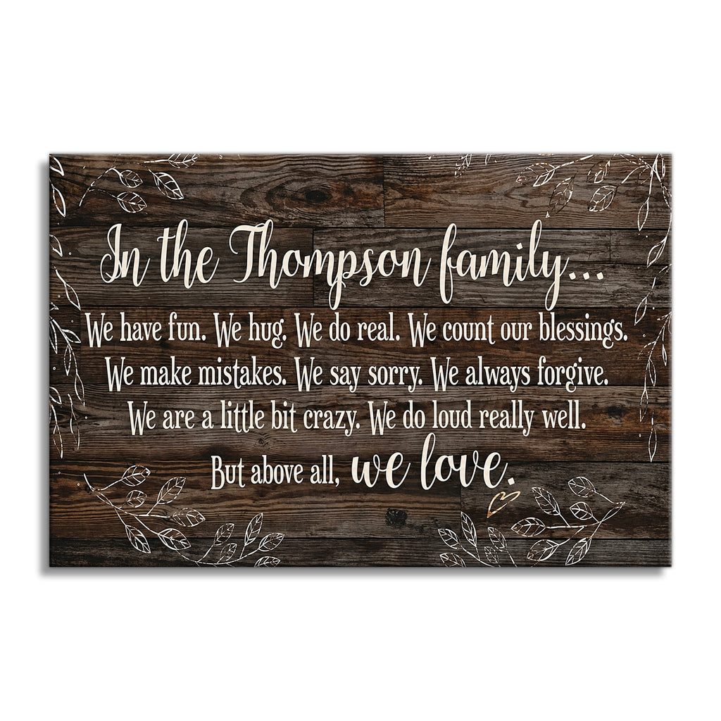 Personalized In Our Family We Canvas – Custom Surname Family Values