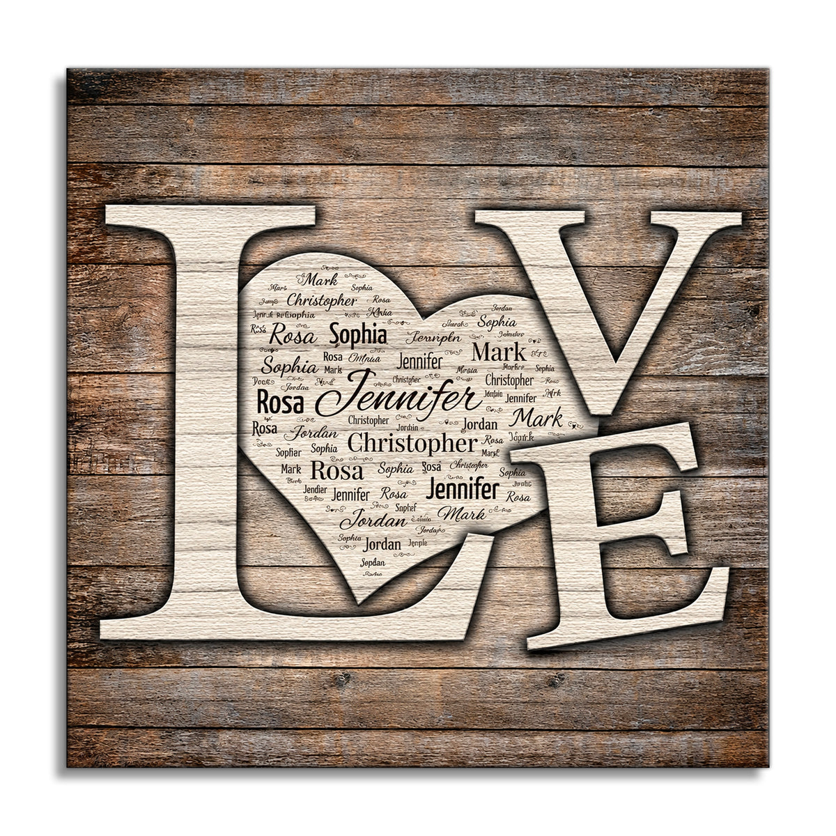 Personalized LOVE Names In A Heart Canvas – Custom Family Names Wall