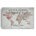 Personalized Life Is A Journey World Map Canvas – Custom Names Travel