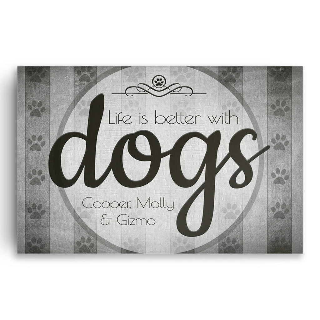 Personalized Life Is Better With Dogs Canvas – Custom Dog Names Wall