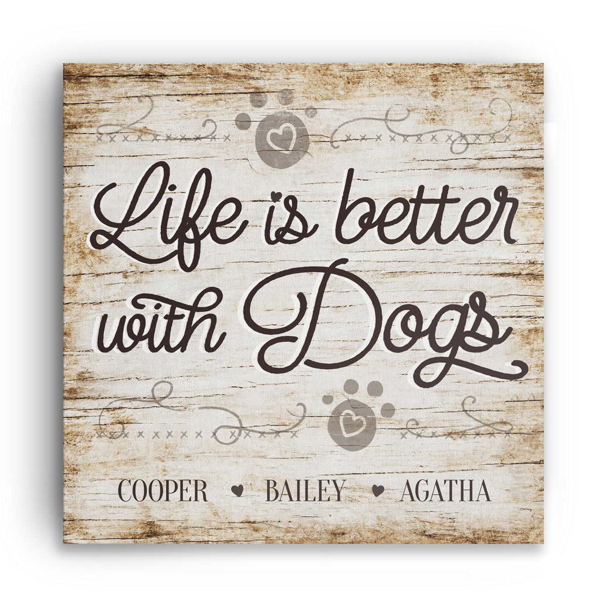 Personalized Life Is Better With Dogs Script Canvas – Custom Dog Names
