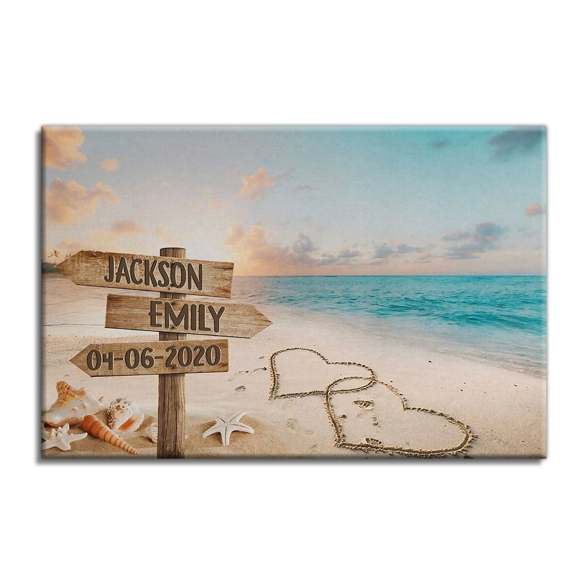 Personalized Beach Signpost Canvas – Custom Names And Date Coastal Art