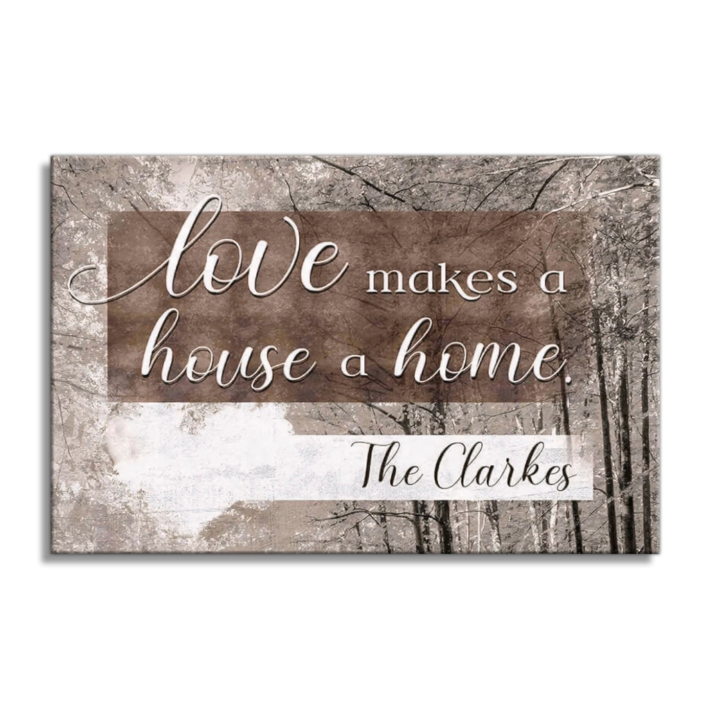 Personalized Love Makes A House A Home Canvas – Custom Family Name Art