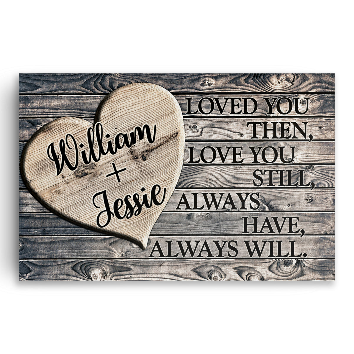 Personalized Loved You Then Love You Still Canvas – Grey Wood Script