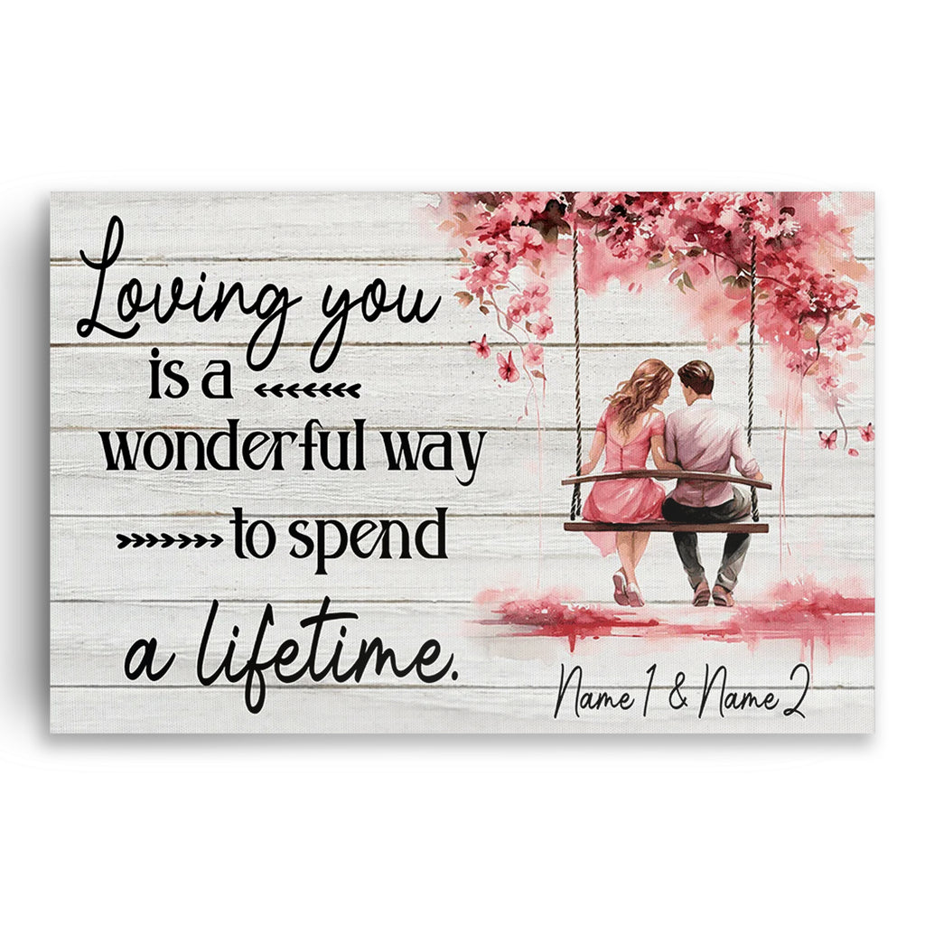 Personalized Loving You Cherry Blossom Canvas – Custom Names Wall Art