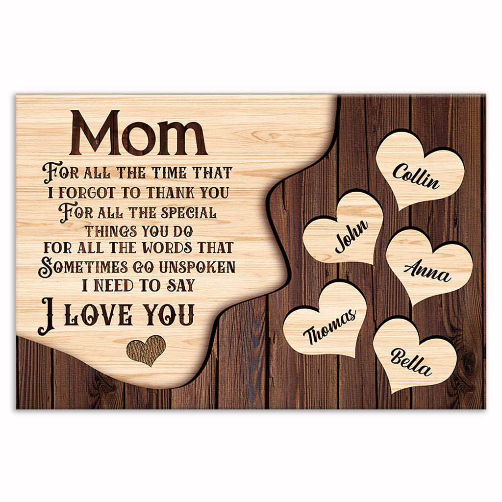 Personalized Mom I Love You Canvas – Custom Names Hanging Hearts Art