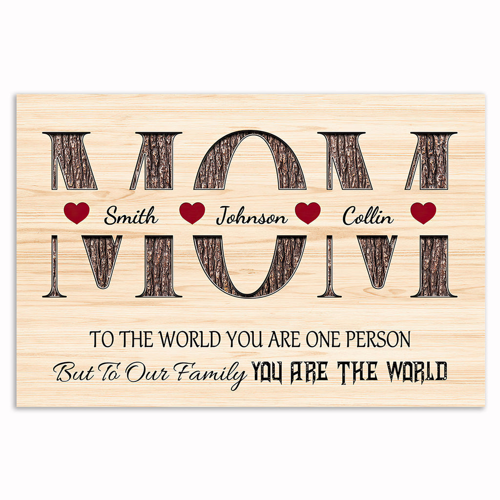 Personalized MOM To Our Family You Are The World Canvas – Custom Names