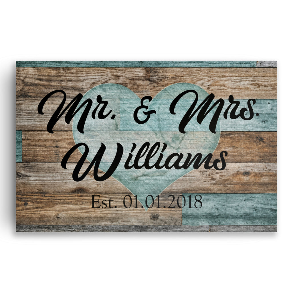 Personalized Mr And Mrs Canvas – Custom Surname And Wedding Date Wall