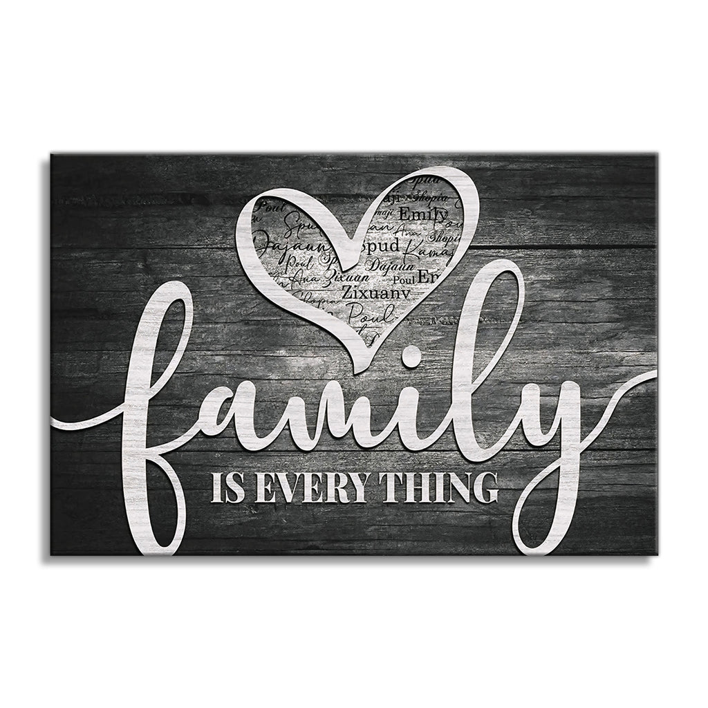 Personalized Family Is Everything Canvas – Custom Names In A Heart