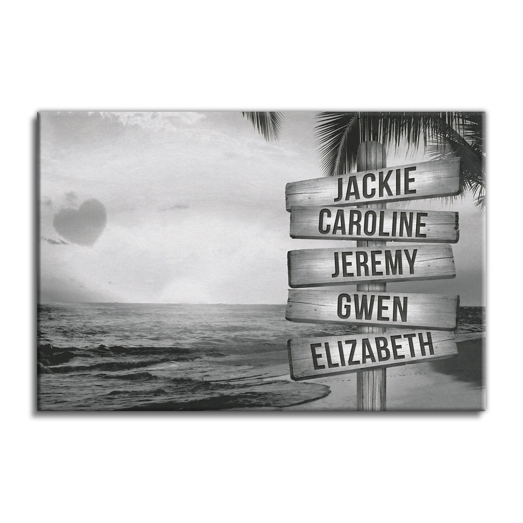 Personalized Beach Names Signpost Canvas – Custom Names Coastal Wall