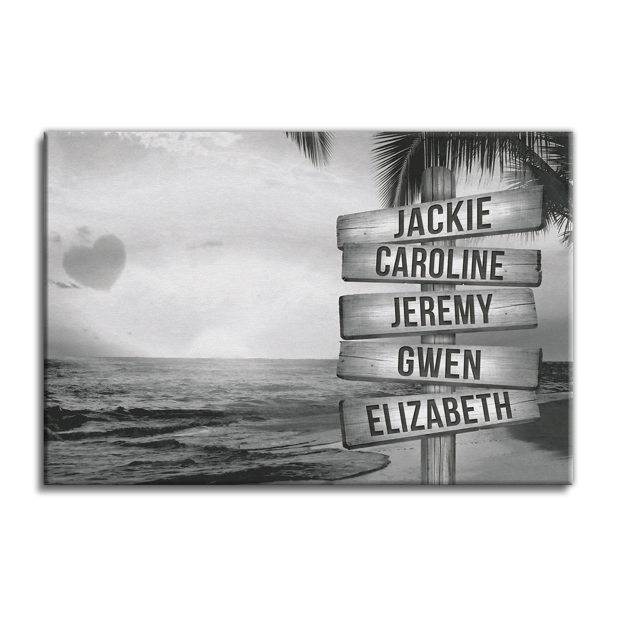 Personalized Beach Names Signpost Canvas – Custom Names Coastal Wall