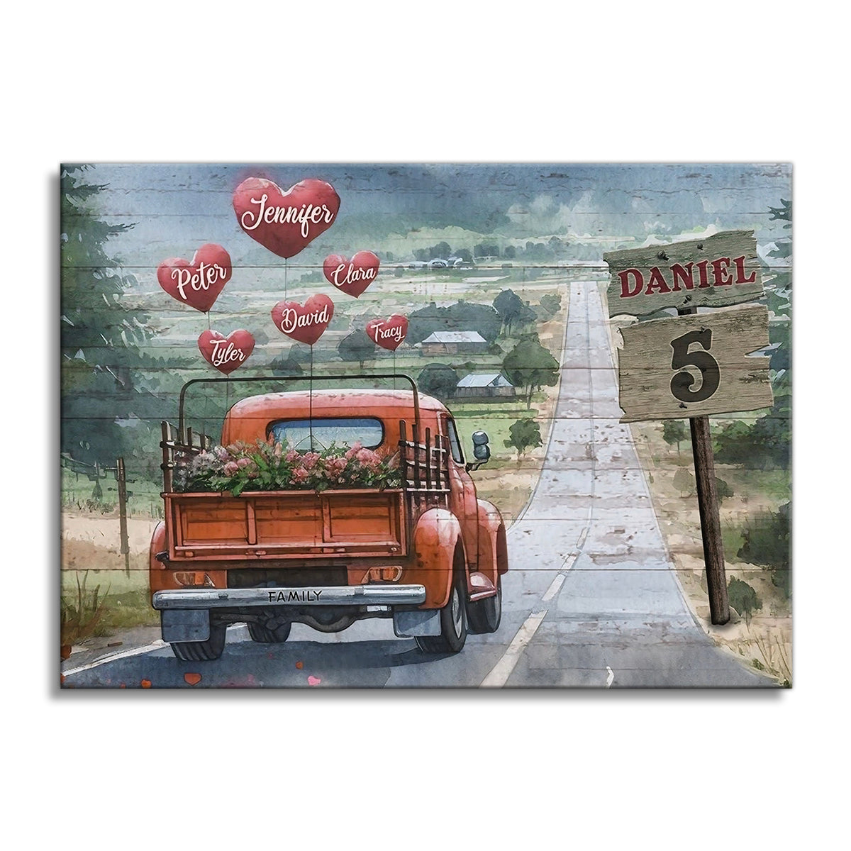 Personalized Pickup Truck Family Names Canvas – Custom Names Wall Art