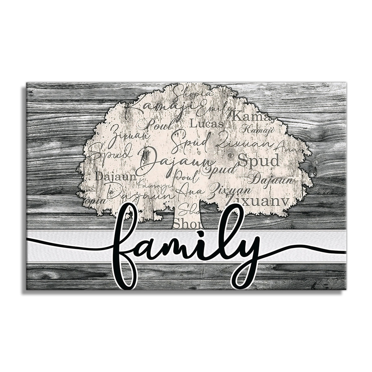Personalized Family Tree Names Canvas – Custom Names Grey Tree Wall