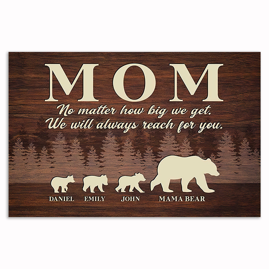 Personalized Mom Bear Family Canvas – Custom Kids Names Mother's Day