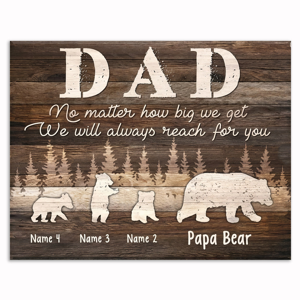 Personalized Dad Bear Family Canvas – Custom Kids Names Father's Day