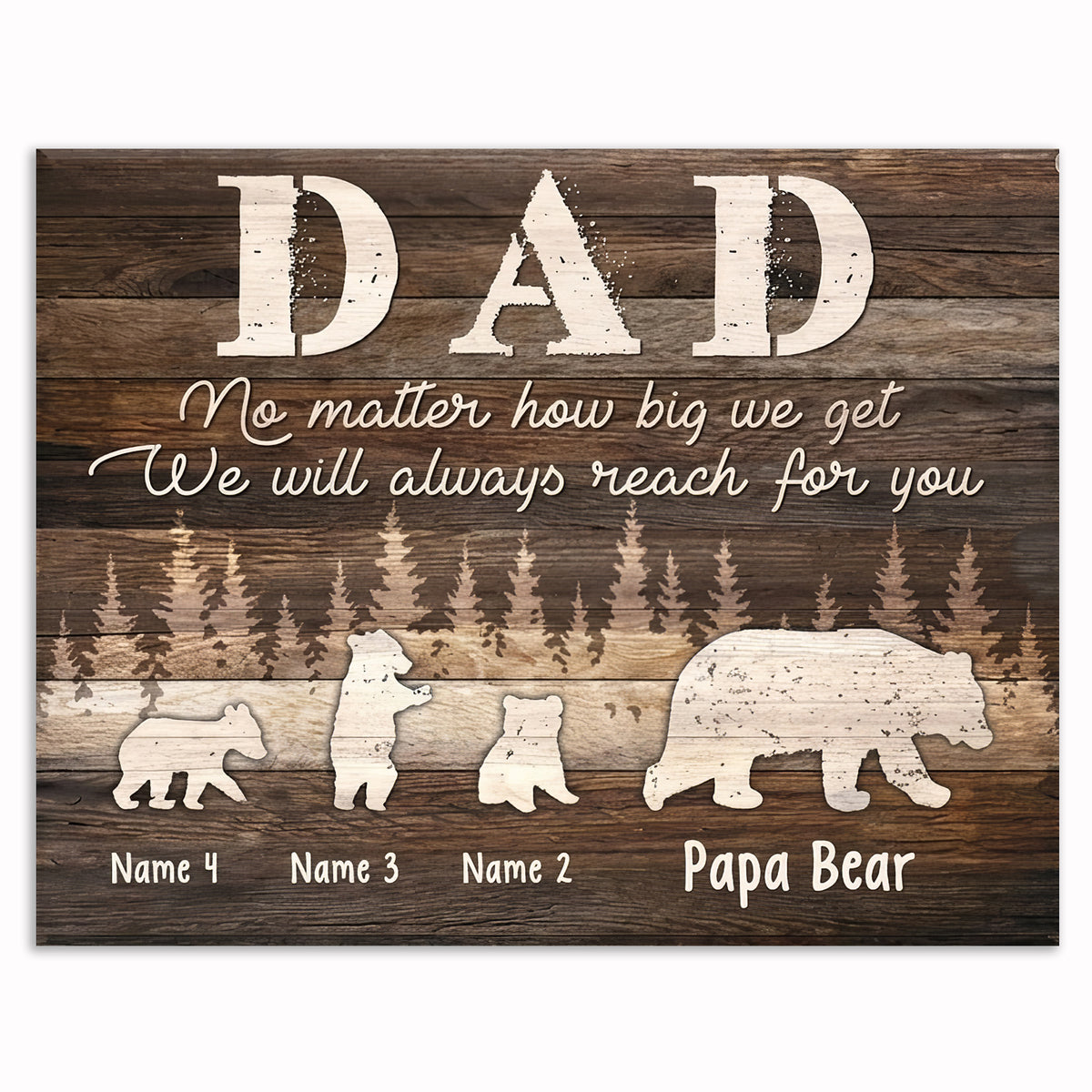 Personalized Dad Bear Family Canvas – Custom Kids Names Father's Day