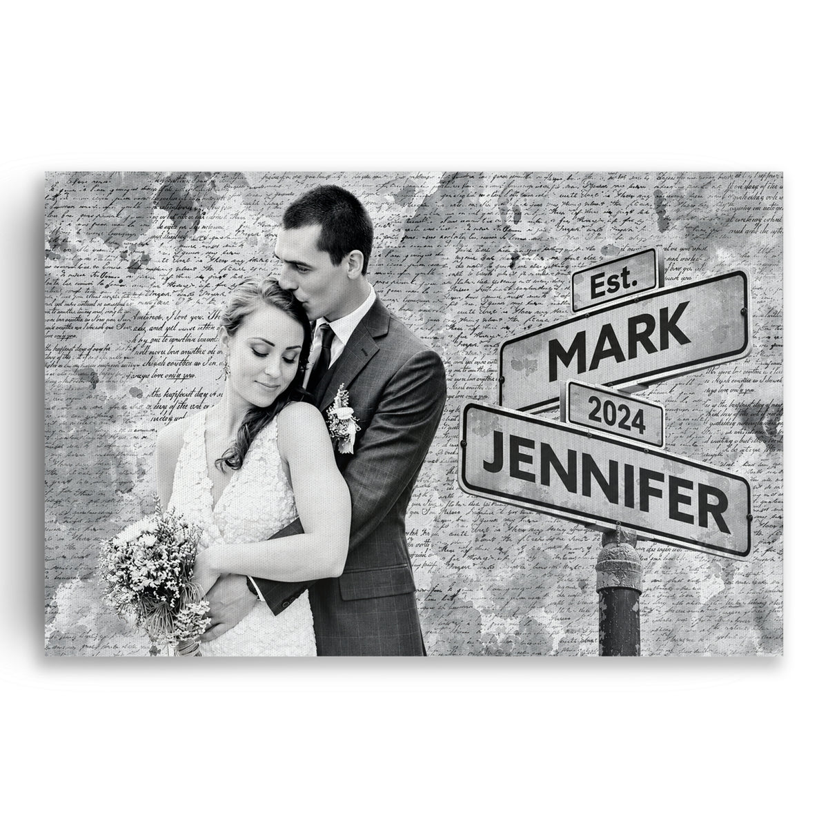 Personalized Couple Photo Street Sign Canvas – Custom Names Wall Art