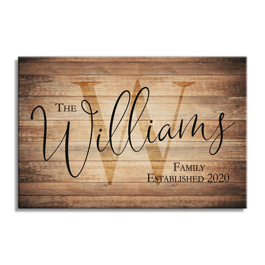 Personalized Rustic Family Name Canvas – Custom Surname Script Wall