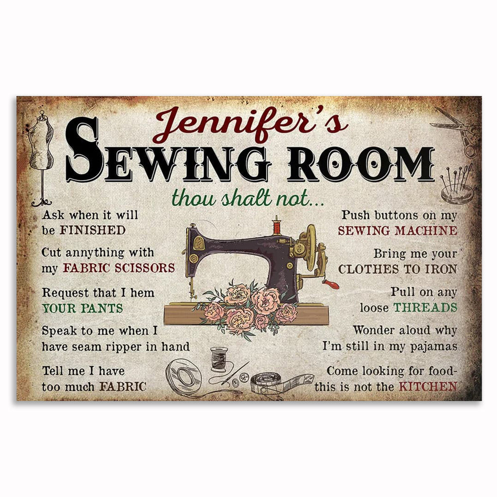 Personalized Sewing Room Rules Canvas – Custom Name Craft Room Wall