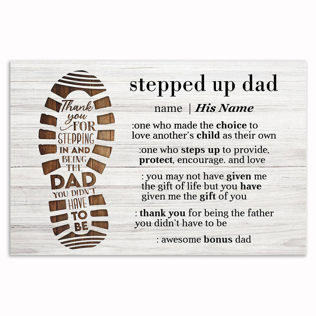 Personalized Stepped Up Dad Canvas – Custom Name Stepfather Father's