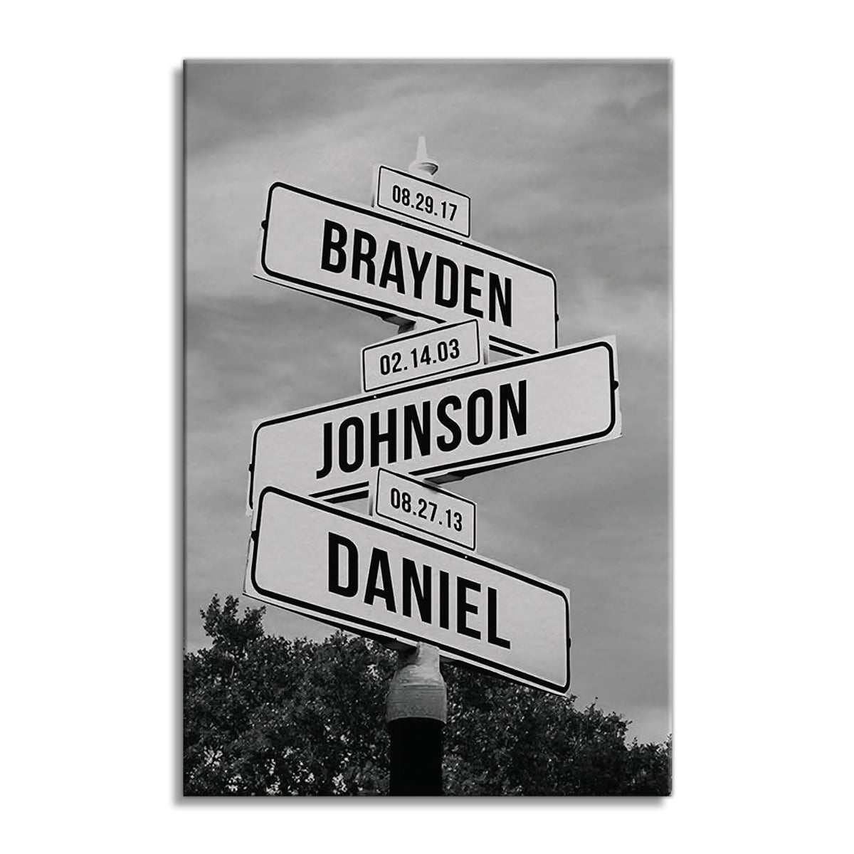 Personalized Family Street Sign Canvas – Custom Names Intersection Art
