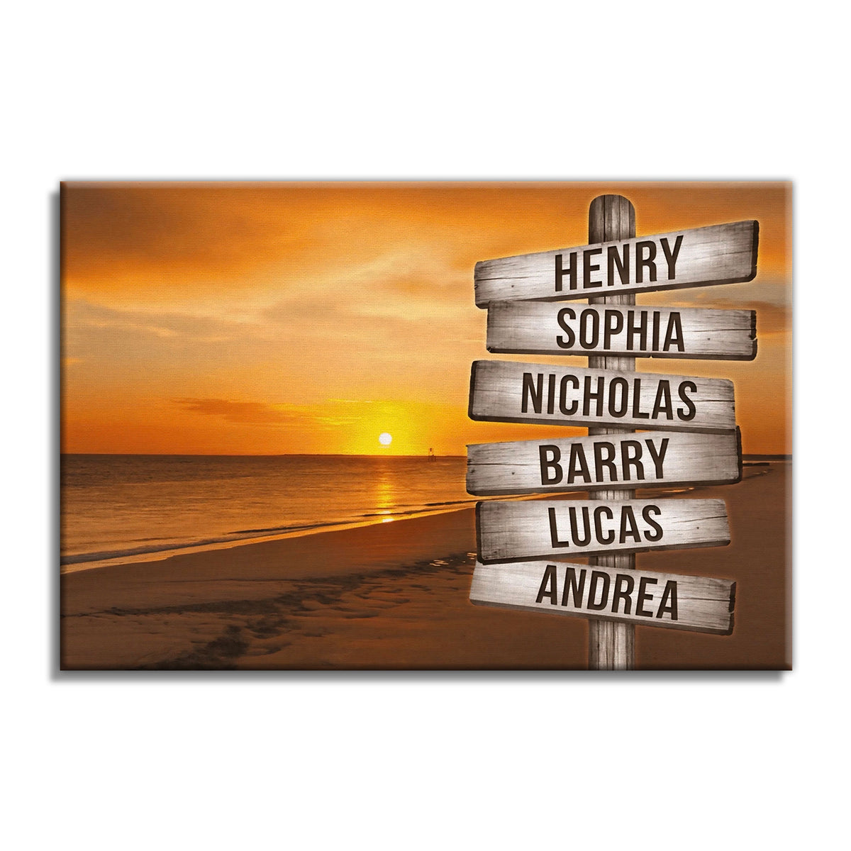 Personalized Sunset Beach Names Signpost Canvas – Custom Family Names