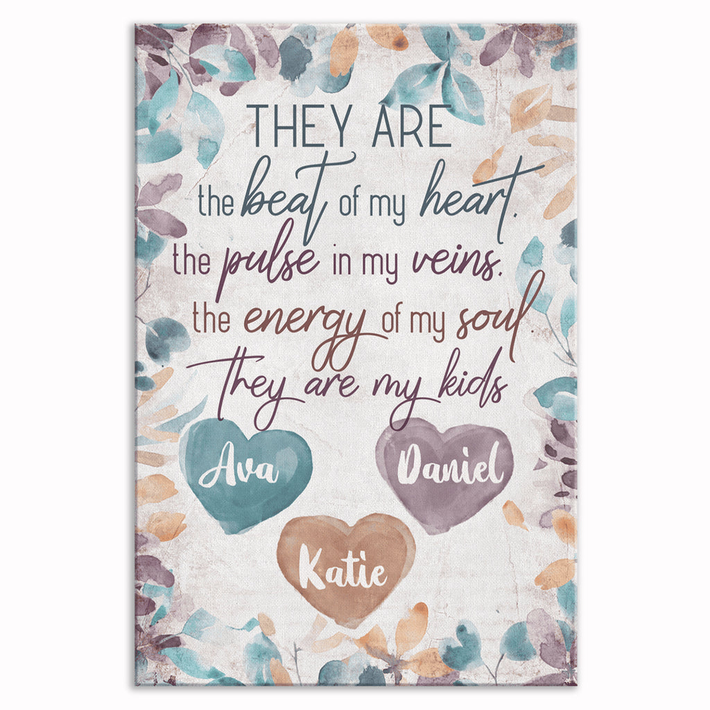 Personalized They Are The Beat Of My Heart Canvas – Custom Names