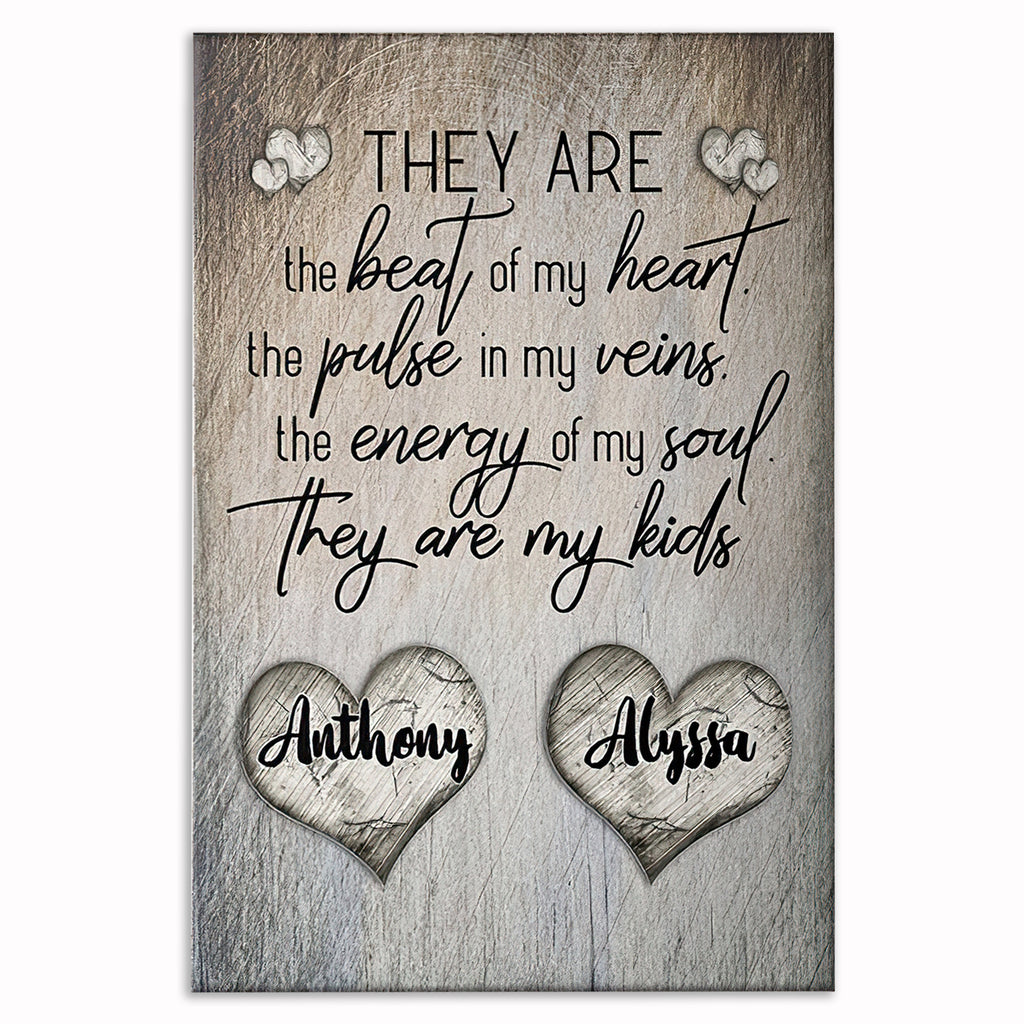 Personalized They Are The Beat Of My Heart Canvas – Two Carved Hearts