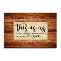 Personalized This Is Us Canvas – Custom Names Warm Wood Family Wall