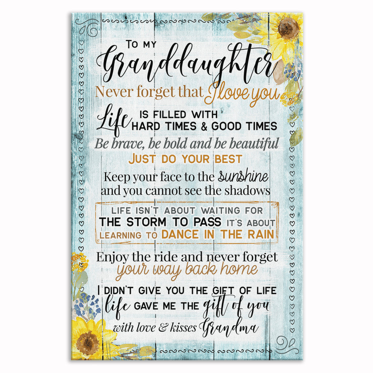 Personalized To My Granddaughter Canvas – Custom Name Teal Letter Wall