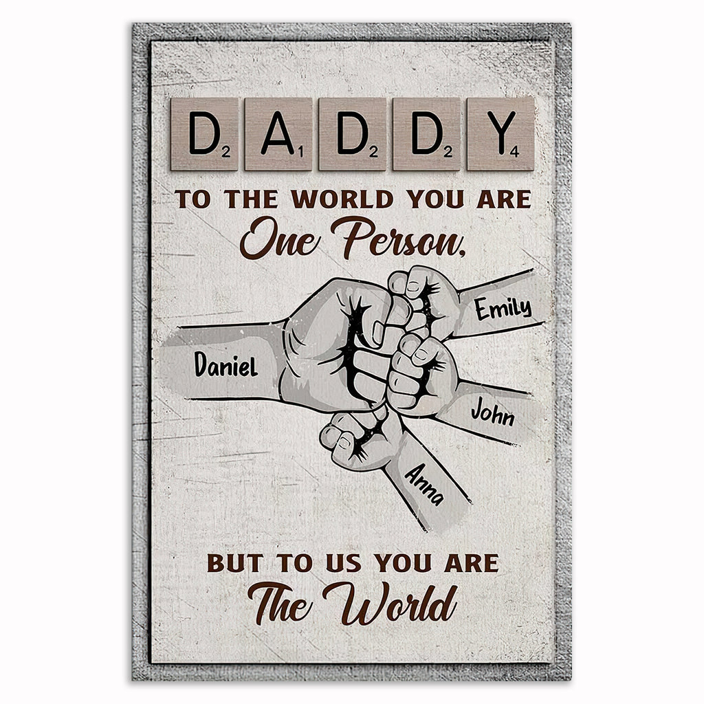 Personalized Daddy Hand In Hand Canvas – Custom Kids Names Father's