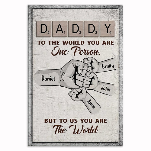 Personalized Daddy Hand In Hand Canvas – Custom Kids Names Father's