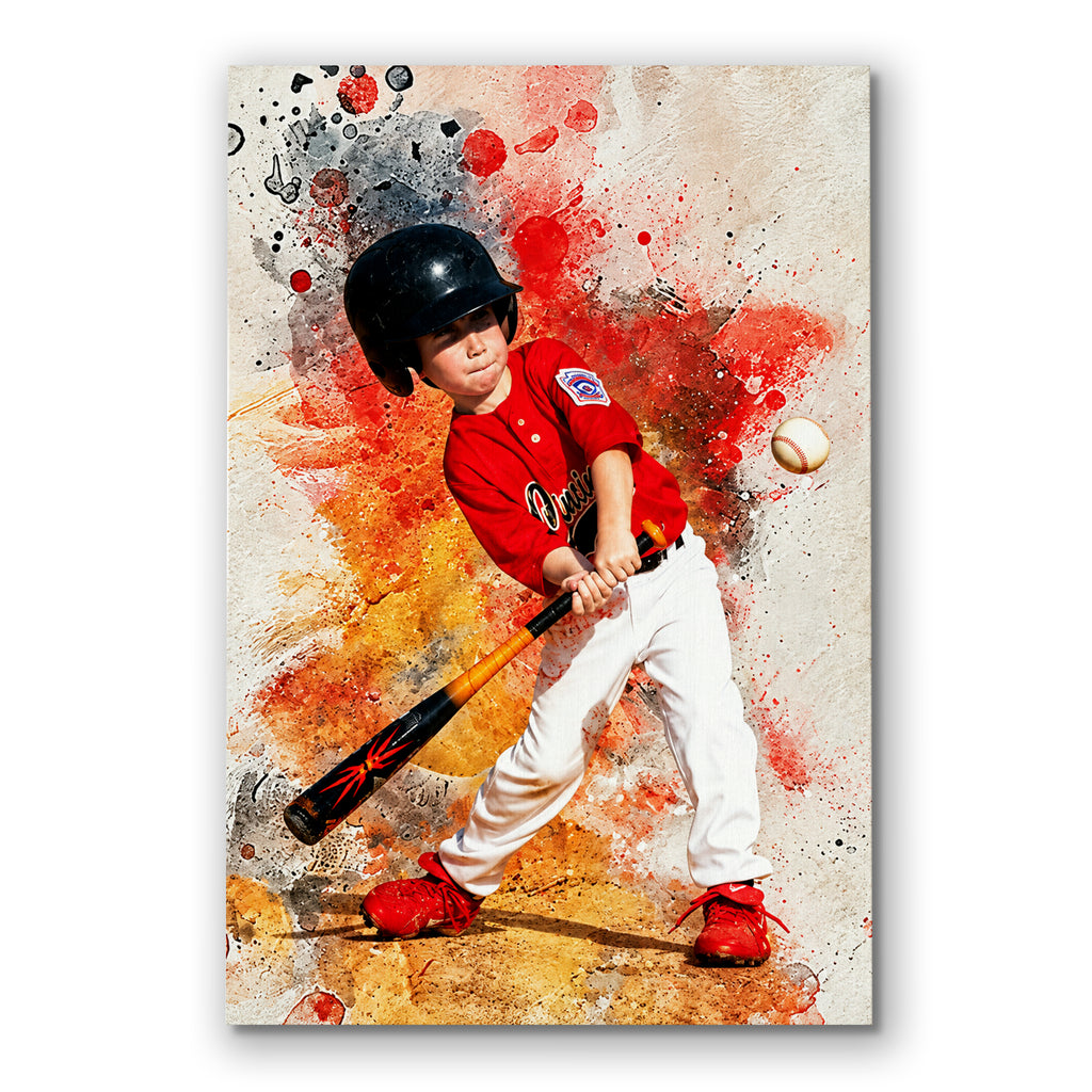 Personalized Baseball Watercolor Canvas – Custom Photo Painted Player