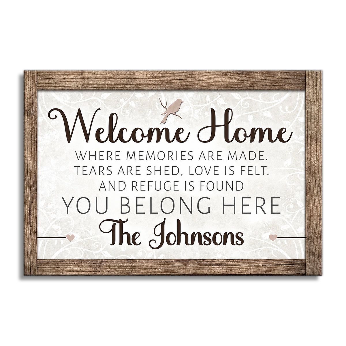 Personalized Welcome Home Canvas – Custom Family Name White Framed
