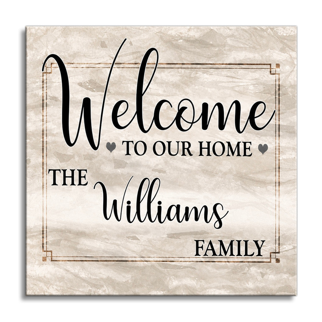 Personalized Welcome To Our Home Square Canvas – Custom Family Name