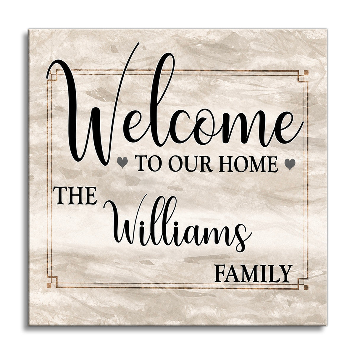 Personalized Welcome To Our Home Square Canvas – Custom Family Name