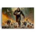 Sasquatch Saves The Forest Animals Canvas – Funny Wildlife Wall Art