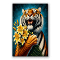 Smiling Tiger With Sunflowers Canvas – Cheerful Animal Wall Art
