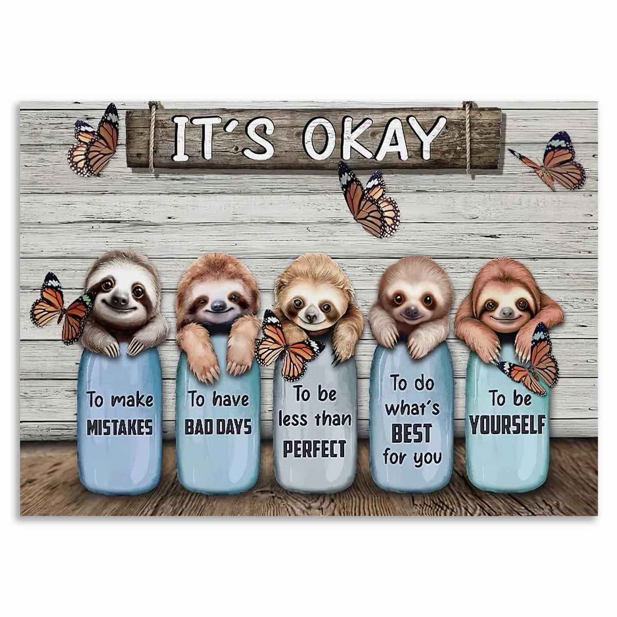 Sloth It's Okay Canvas Wall Art – Encouragement Sloth Lover Gift