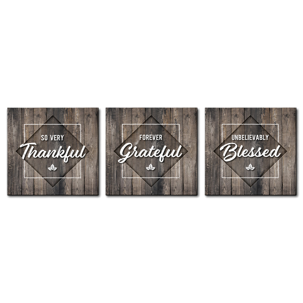 Thankful Grateful Blessed Set Of 3 Canvas – Thanksgiving Wall Art