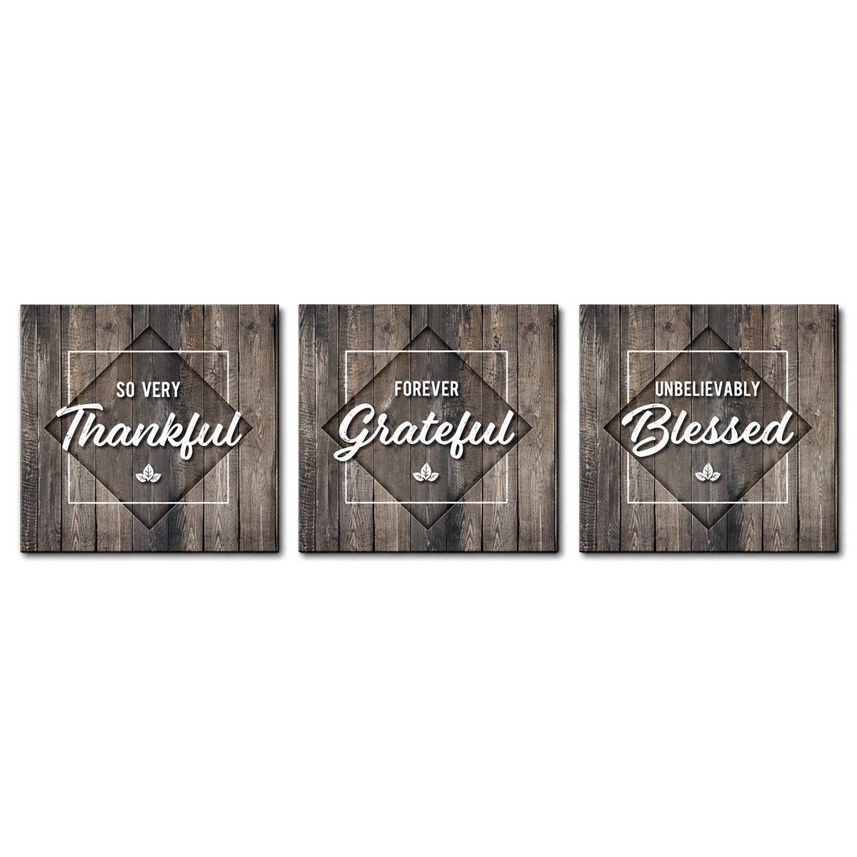 Thankful Grateful Blessed Set Of 3 Canvas – Thanksgiving Wall Art