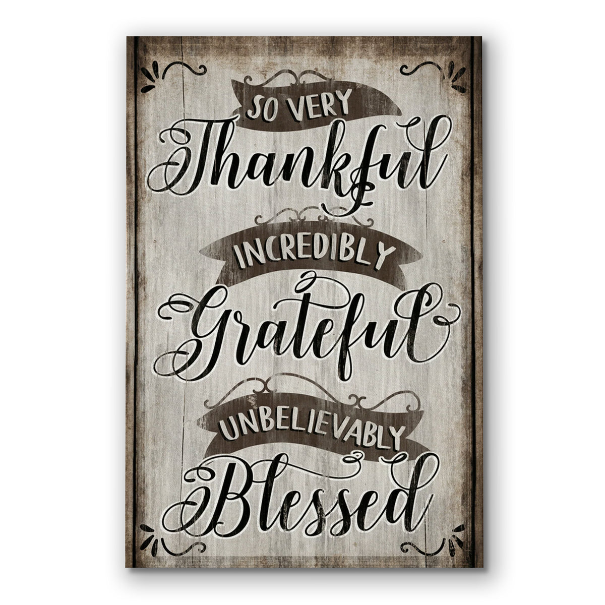 So Very Thankful Grateful Blessed Canvas – White Farmhouse Wall Art