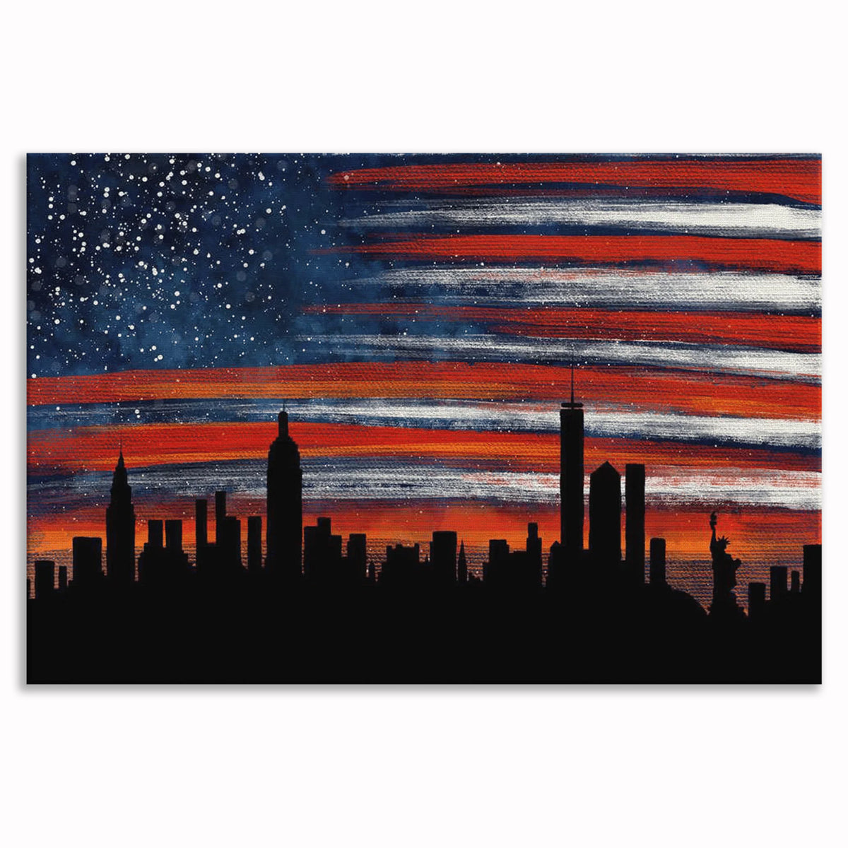 New York Skyline Stars And Stripes Canvas – Patriotic Wall Art