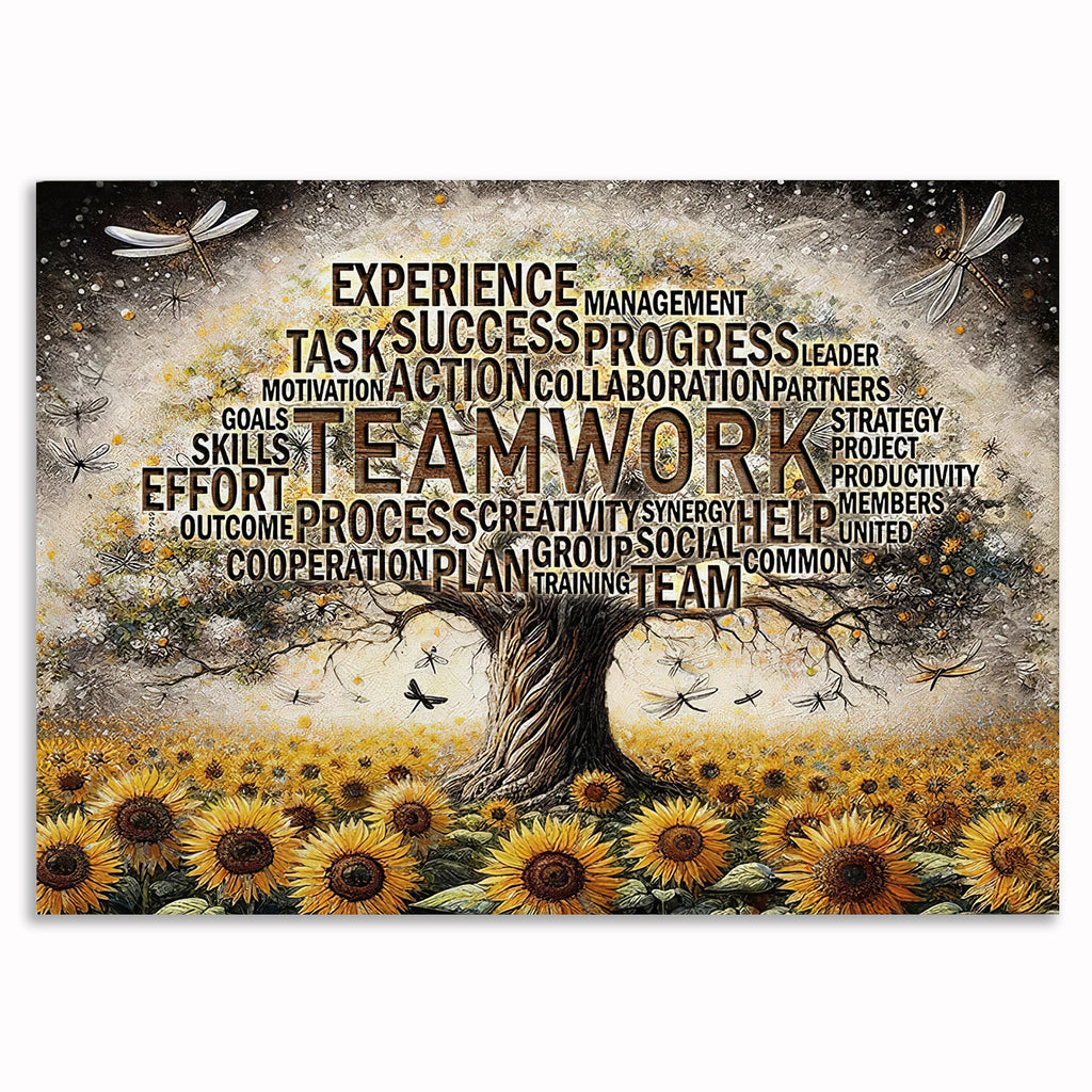 Teamwork Tree Sunflower Canvas – Motivational Office Wall Art
