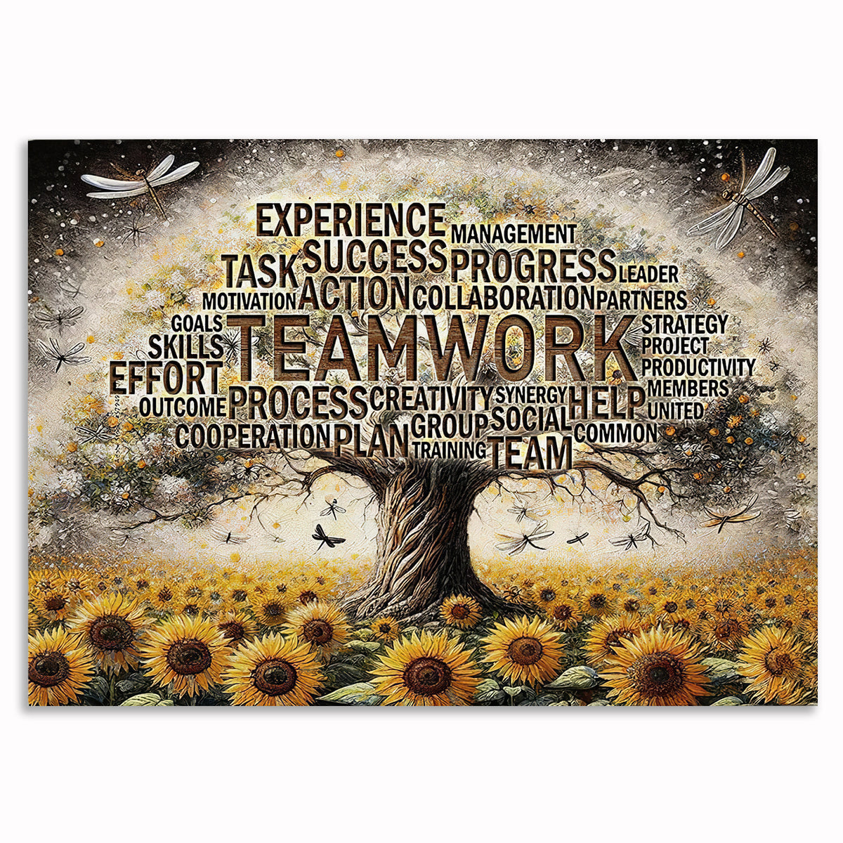 Teamwork Tree Sunflower Canvas – Motivational Office Wall Art