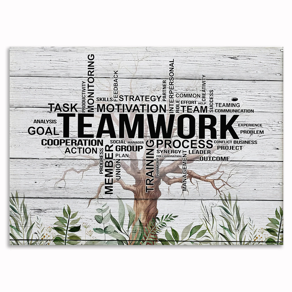 Teamwork Tree Canvas – White Rustic Motivational Office Wall Art