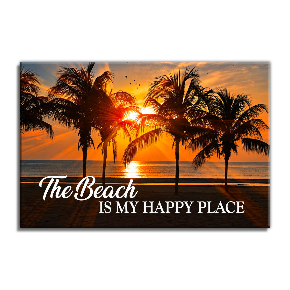 The Beach Is My Happy Place Canvas – Coastal Sunset Wall Art