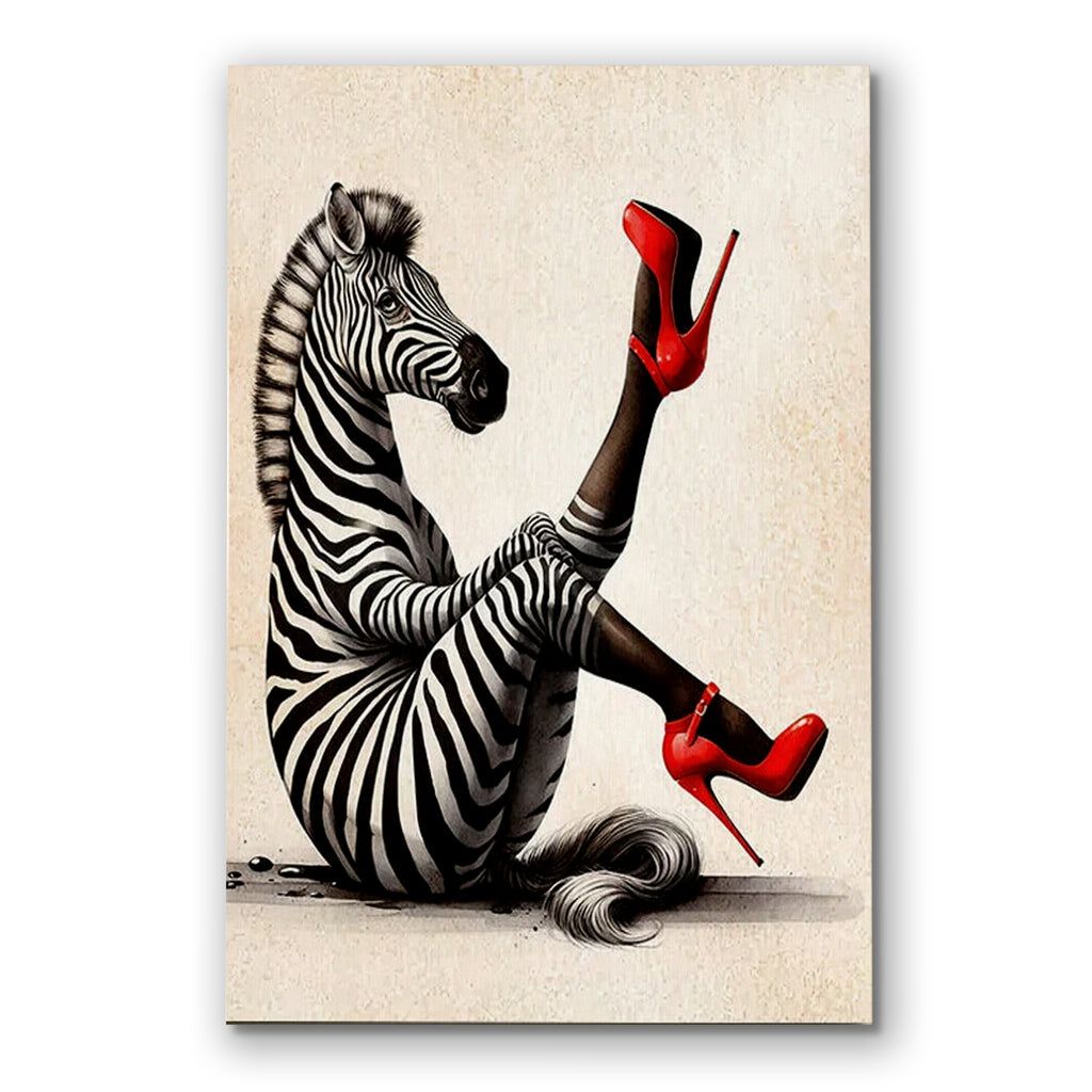 Zebra In Red Heels Canvas – Funny Glamorous Animal Wall Art
